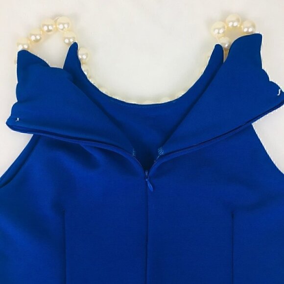 Vintage royal blue Pearl Neckline Mini Dress - Picture 6 of 6